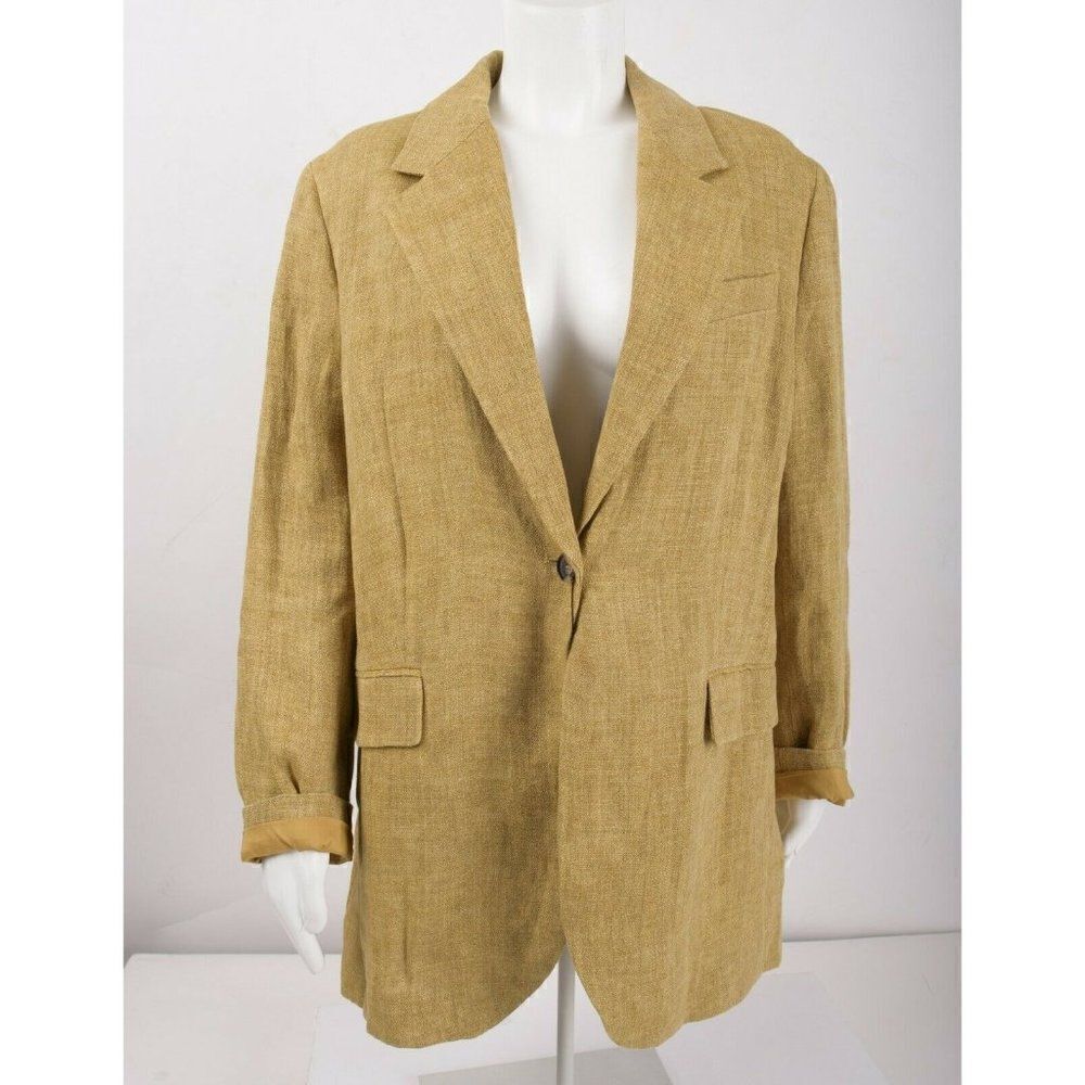 Zara Womans Oversized Suit Jacket Blazer Size L Sand Tan Linen 7827/794 NWT